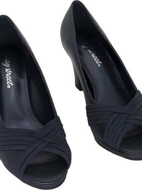 Easy Street Lavish Platform Peep Toe Pumps Navy 6.5M